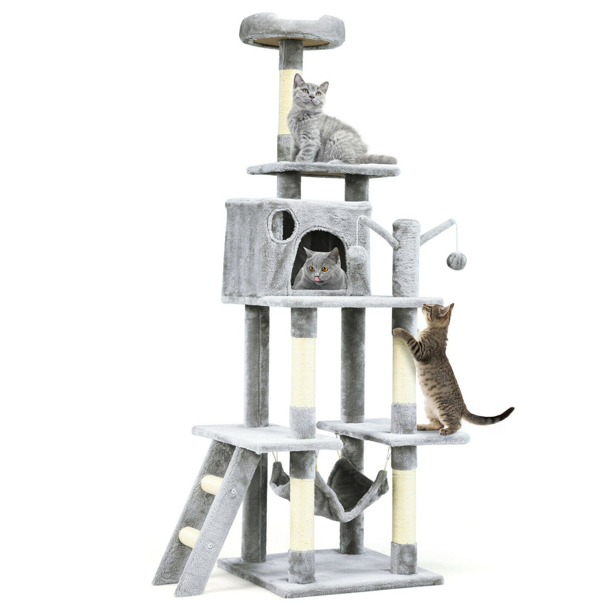 Árbol para gatos de 66 pulgadas, condominio, centro de actividades multinivel para gatitos - Gris