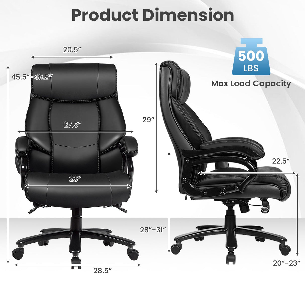 Sillón de oficina de masaje de cuero sintético Big & Tall de 400 lb - Negro