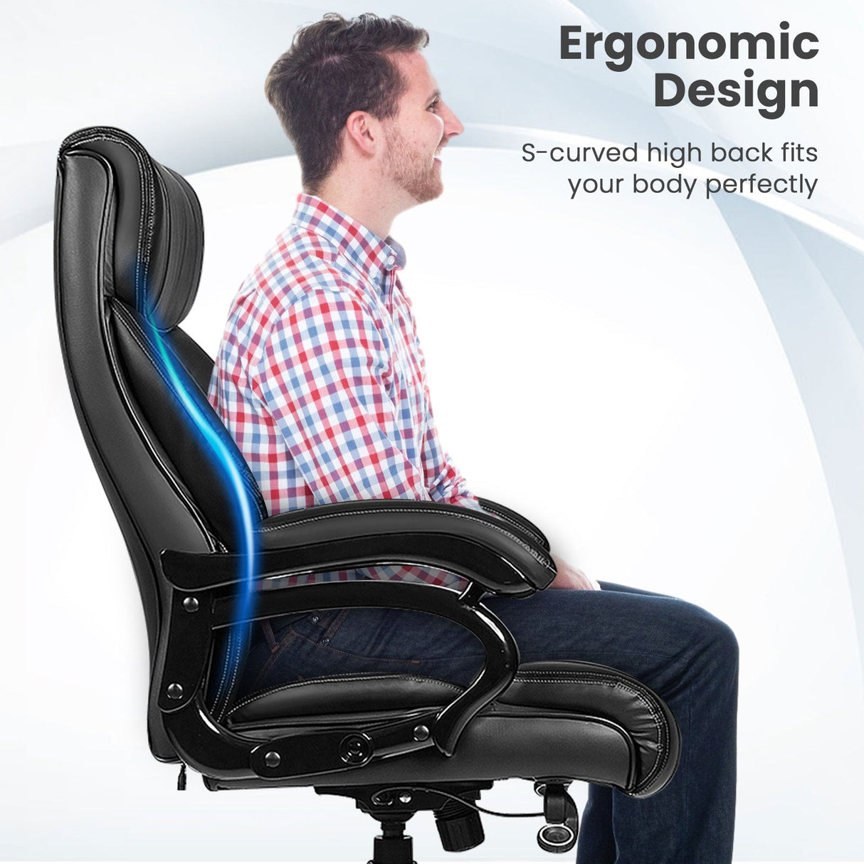 Sillón de oficina de masaje de cuero sintético Big & Tall de 400 lb - Negro