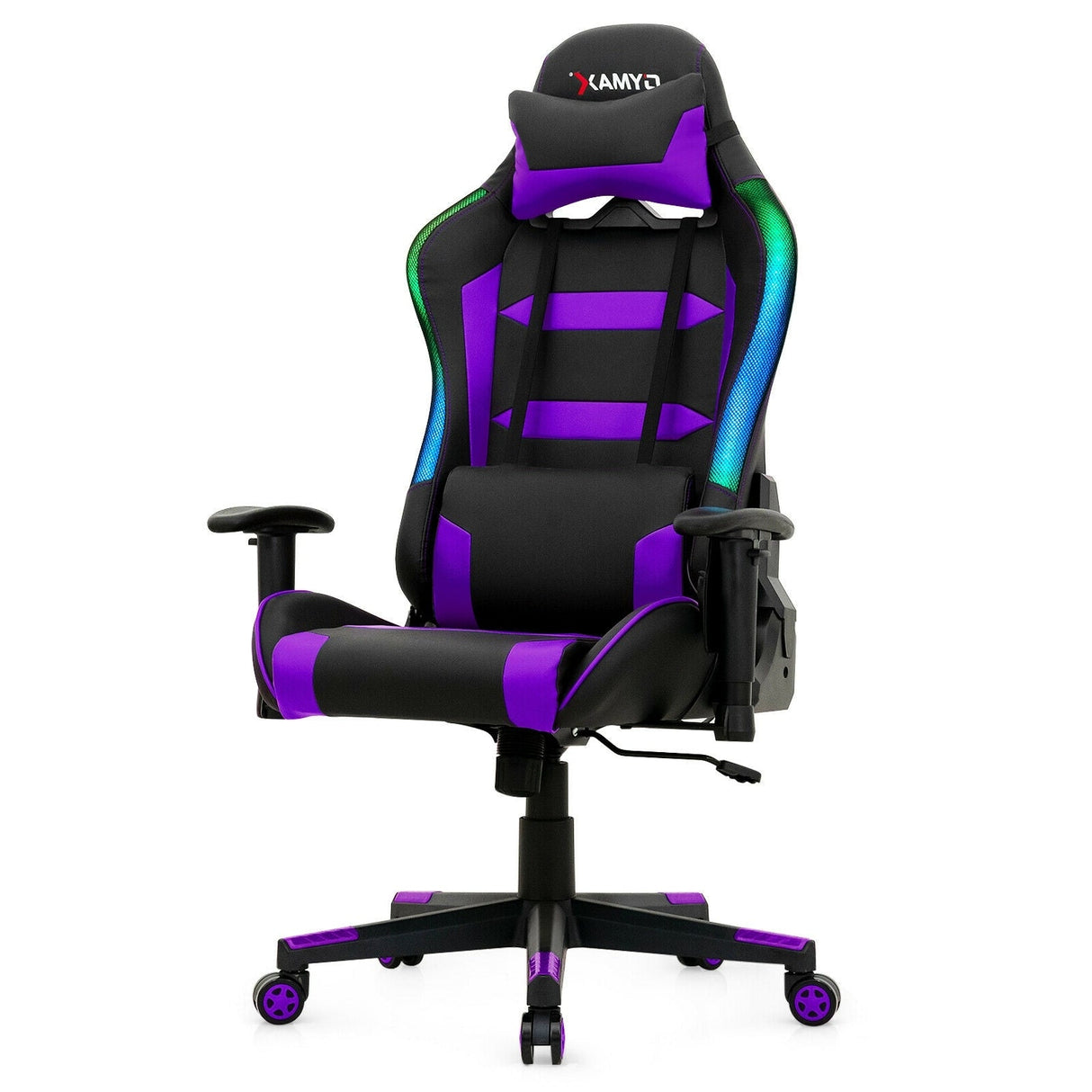 Silla Gaming Giratoria Ajustable con Luces LED y Mando a Distancia