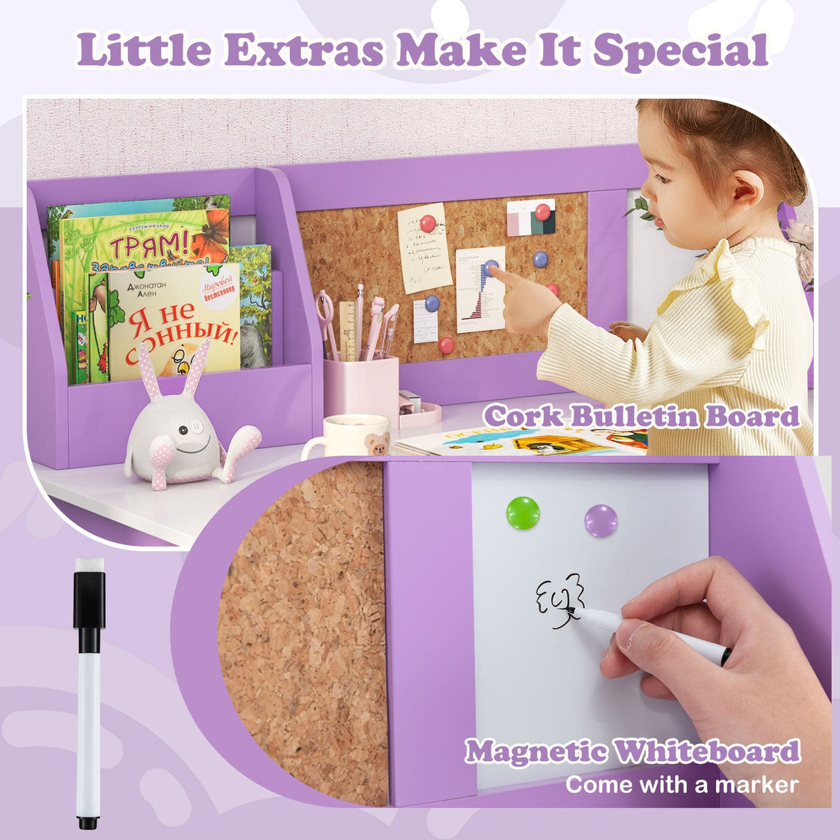 Kids Table and Chair Set for Arts Crafts Homework Home School-Purple