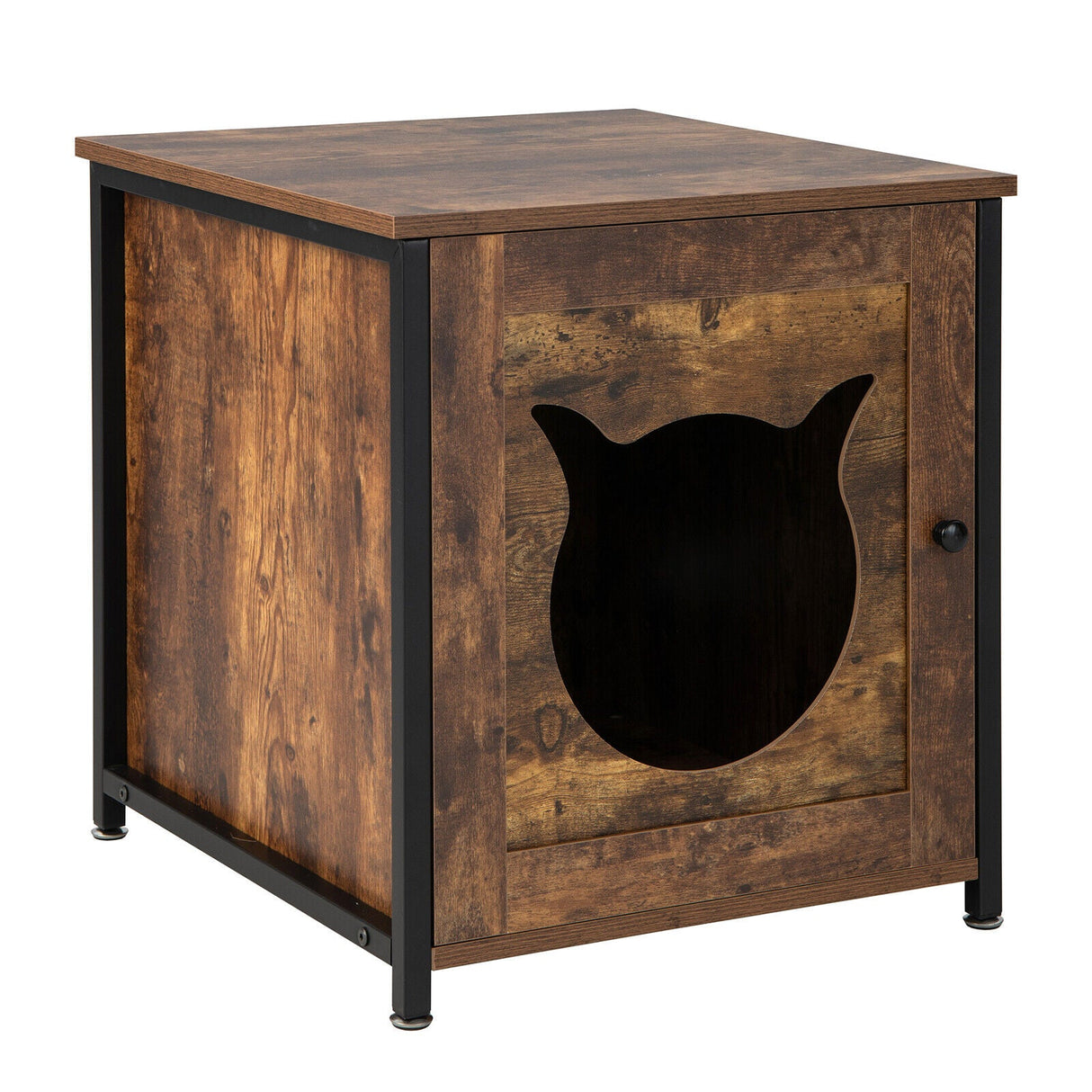 Arenero para gatos con puerta y orificio de ventilación - Marrón