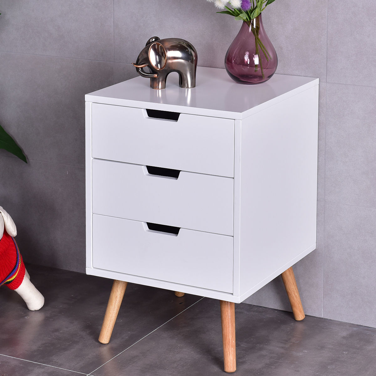 Mesa auxiliar de madera de mediados de siglo con 3 cajones