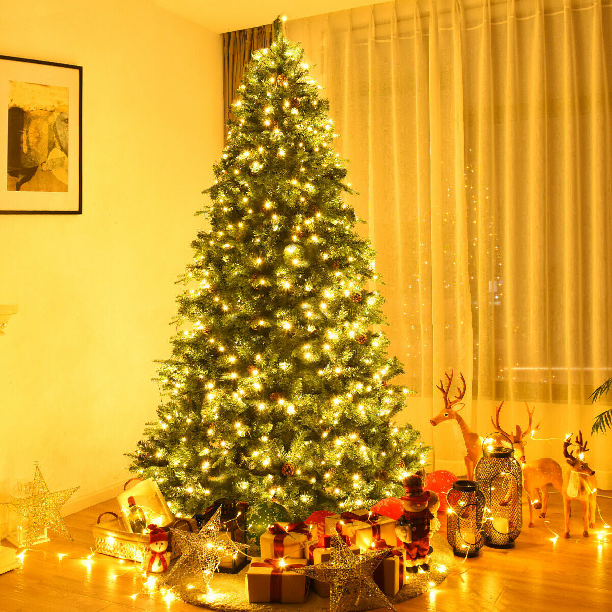 Árbol de Navidad Artificial de 2.29 m con Luces LED y Piñas