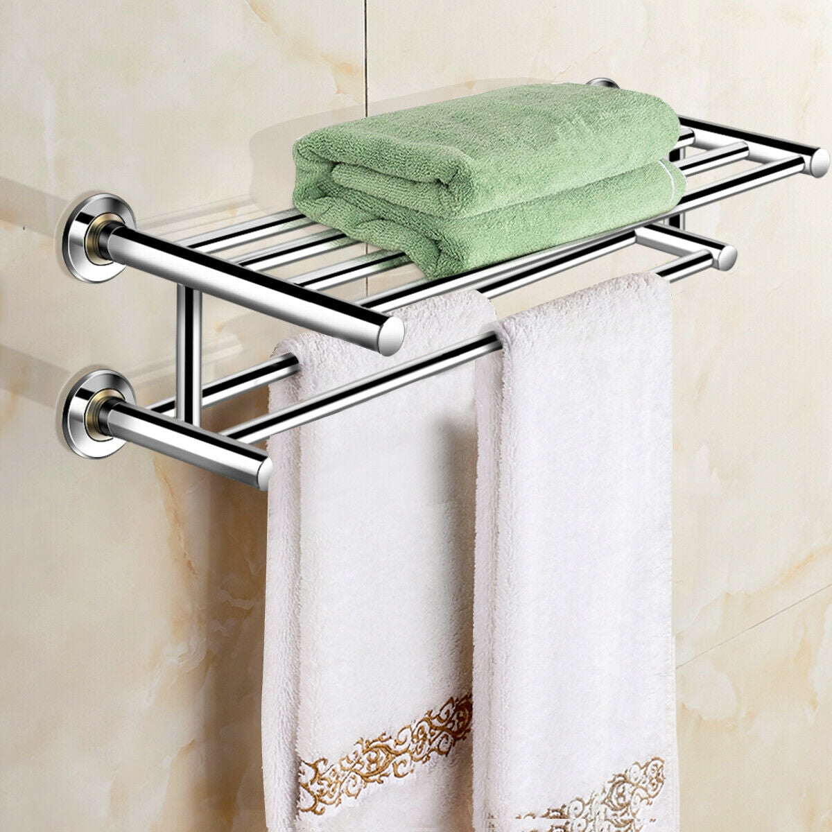 Toallero de pared de acero inoxidable de 24 pulgadas con 2 niveles de almacenamiento