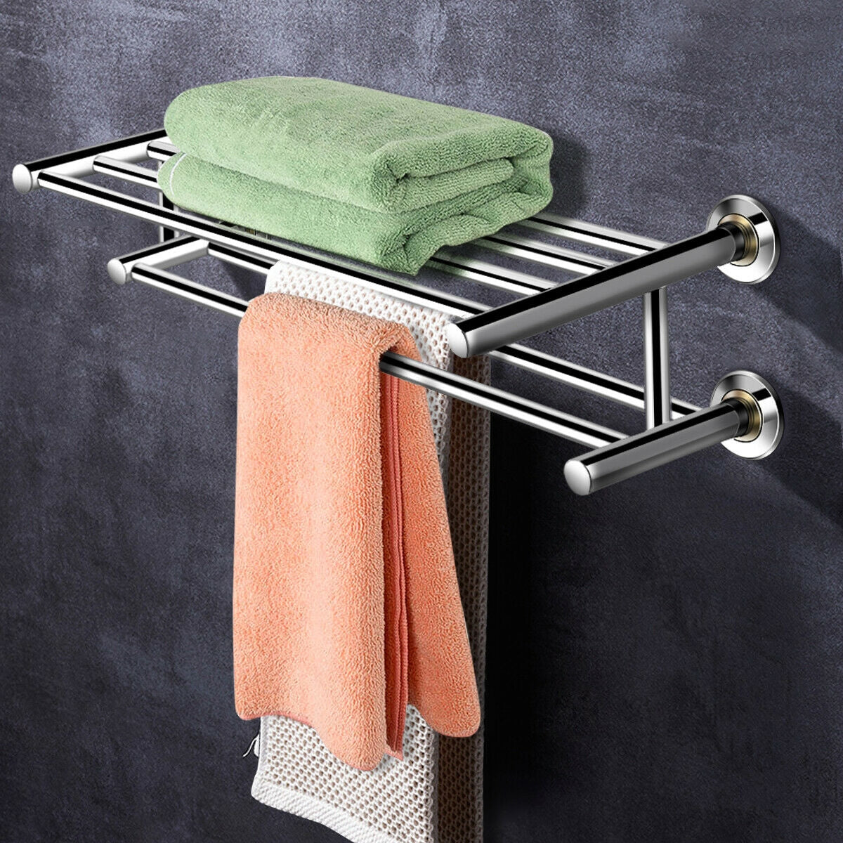 Toallero de pared de acero inoxidable de 24 pulgadas con 2 niveles de almacenamiento
