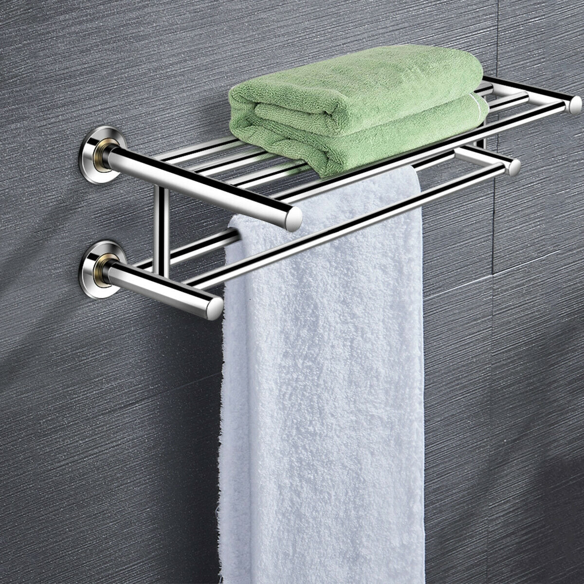 Toallero de pared de acero inoxidable de 24 pulgadas con 2 niveles de almacenamiento