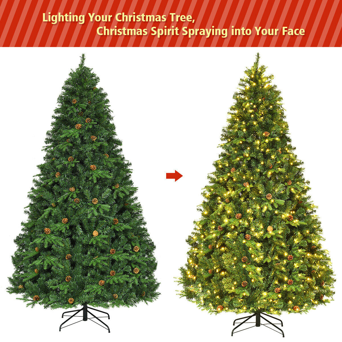 Árbol de Navidad Artificial de 2.29 m con Luces LED y Piñas