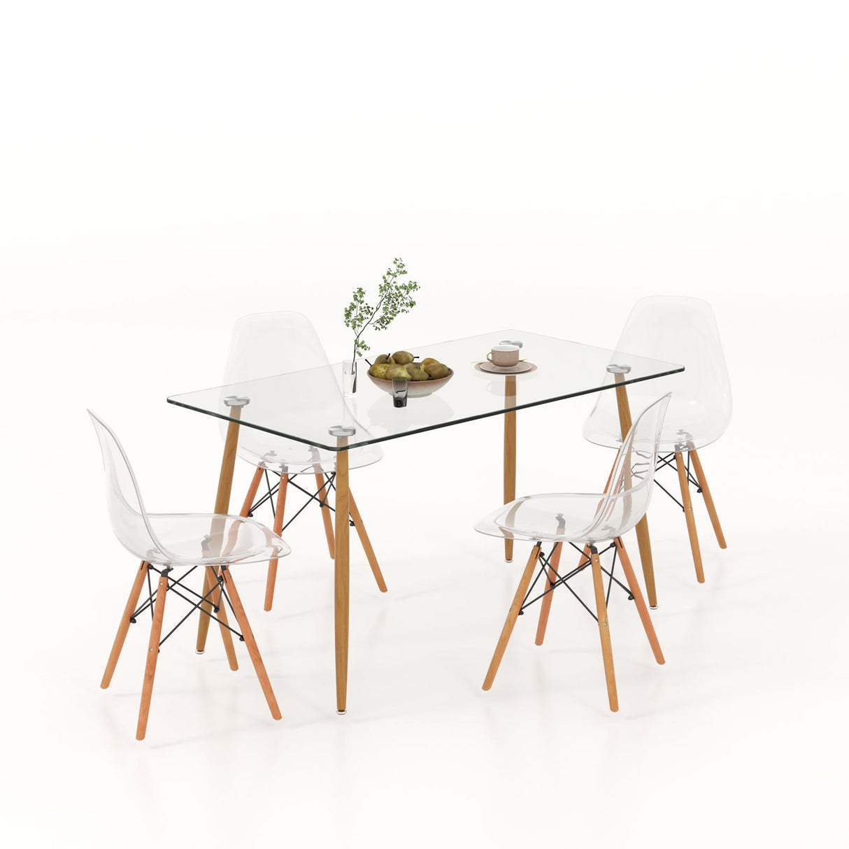 Juego de comedor rectangular de 5 piezas con tablero de cristal de 51 pulgadas