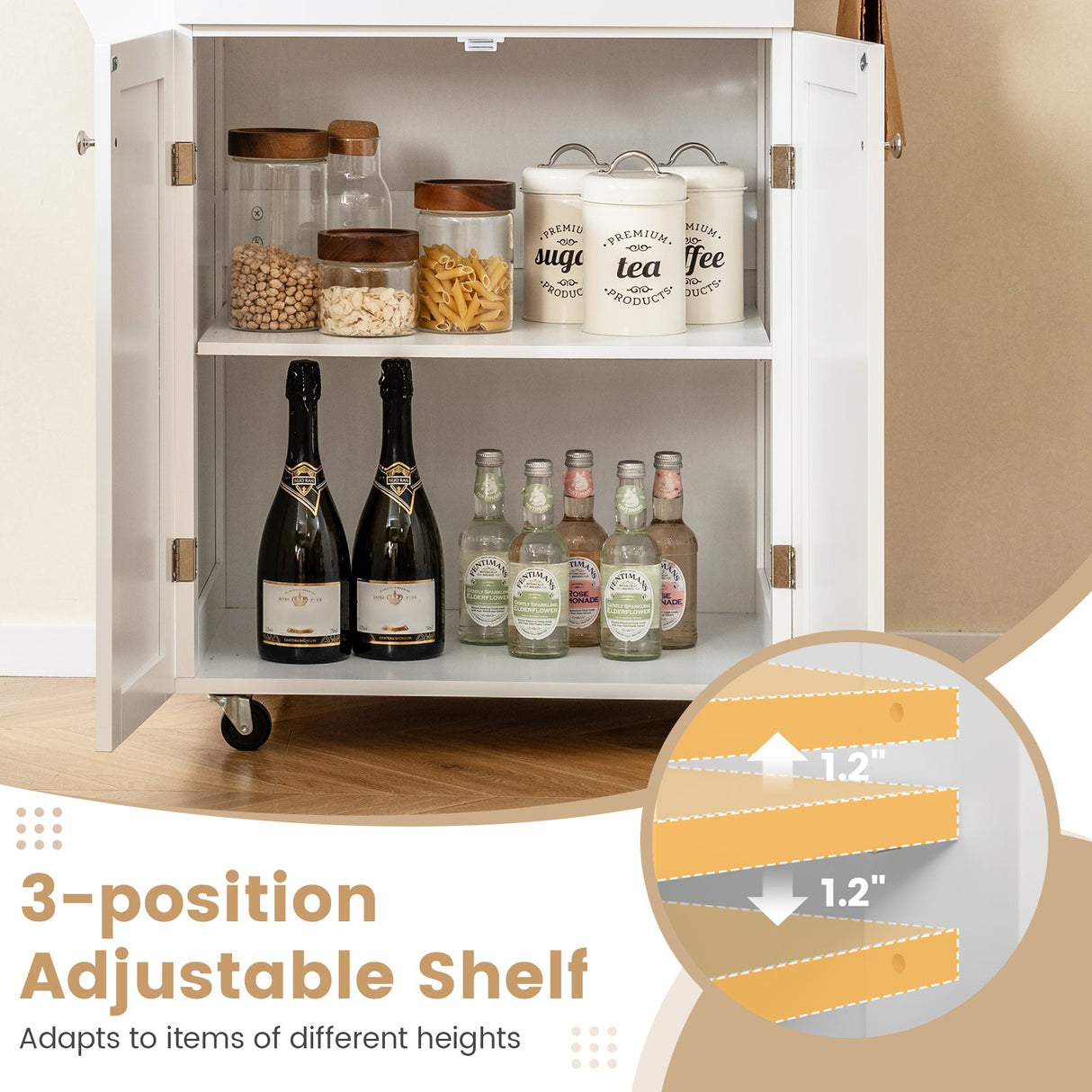 Carrito de Cocina con Ruedas y Almacenamiento, con Estante para Especias