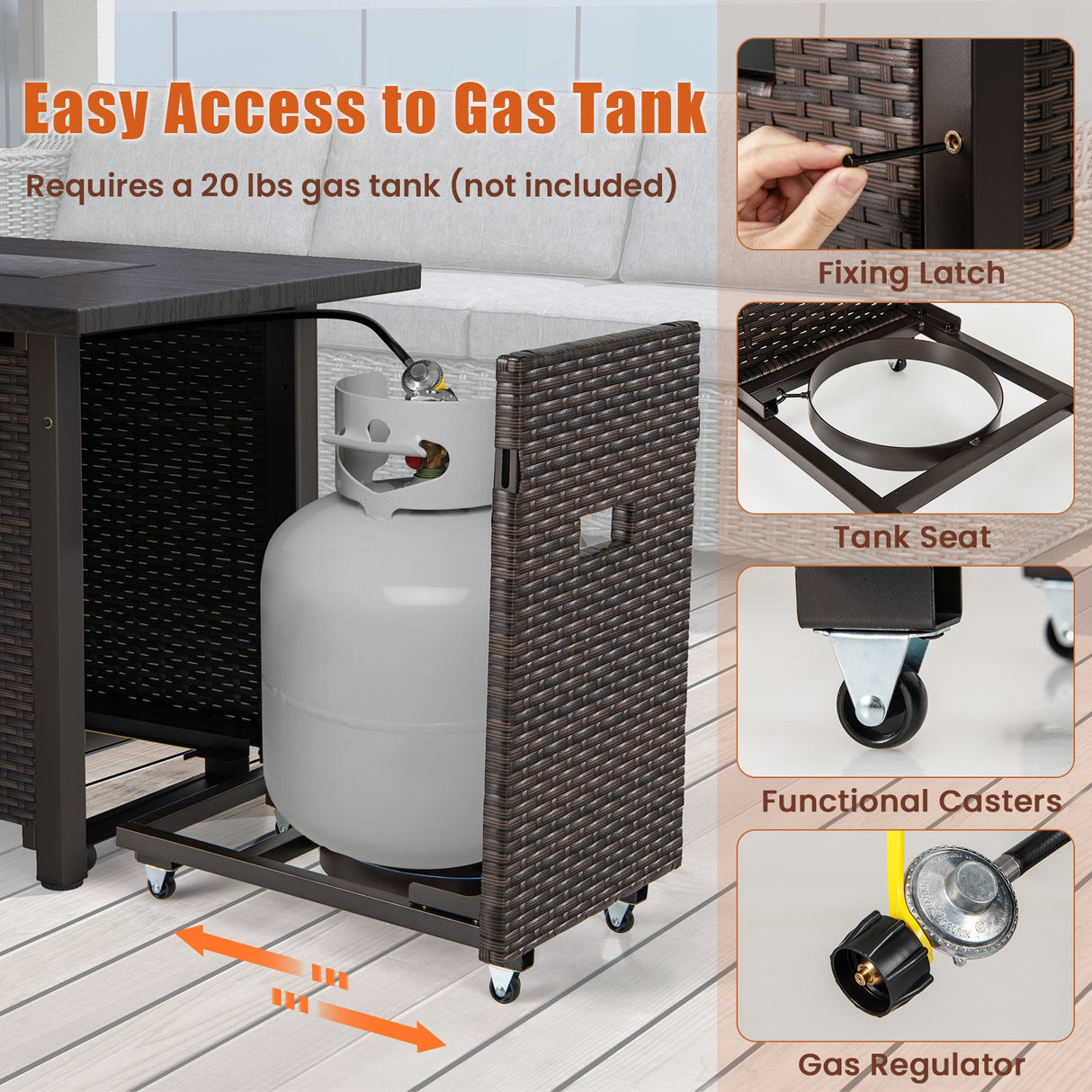50000 BTU 2 Inch ropane Gas Fire Pit Table with Wind Guard and Glass Rocks