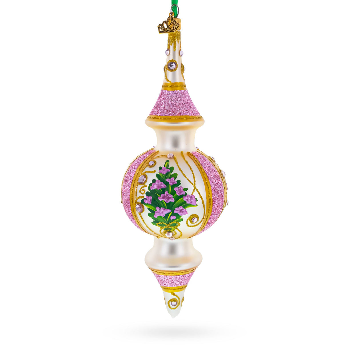 Pink Embossed Blossom Double-Ended Finial Drop Glass Christmas Ornament