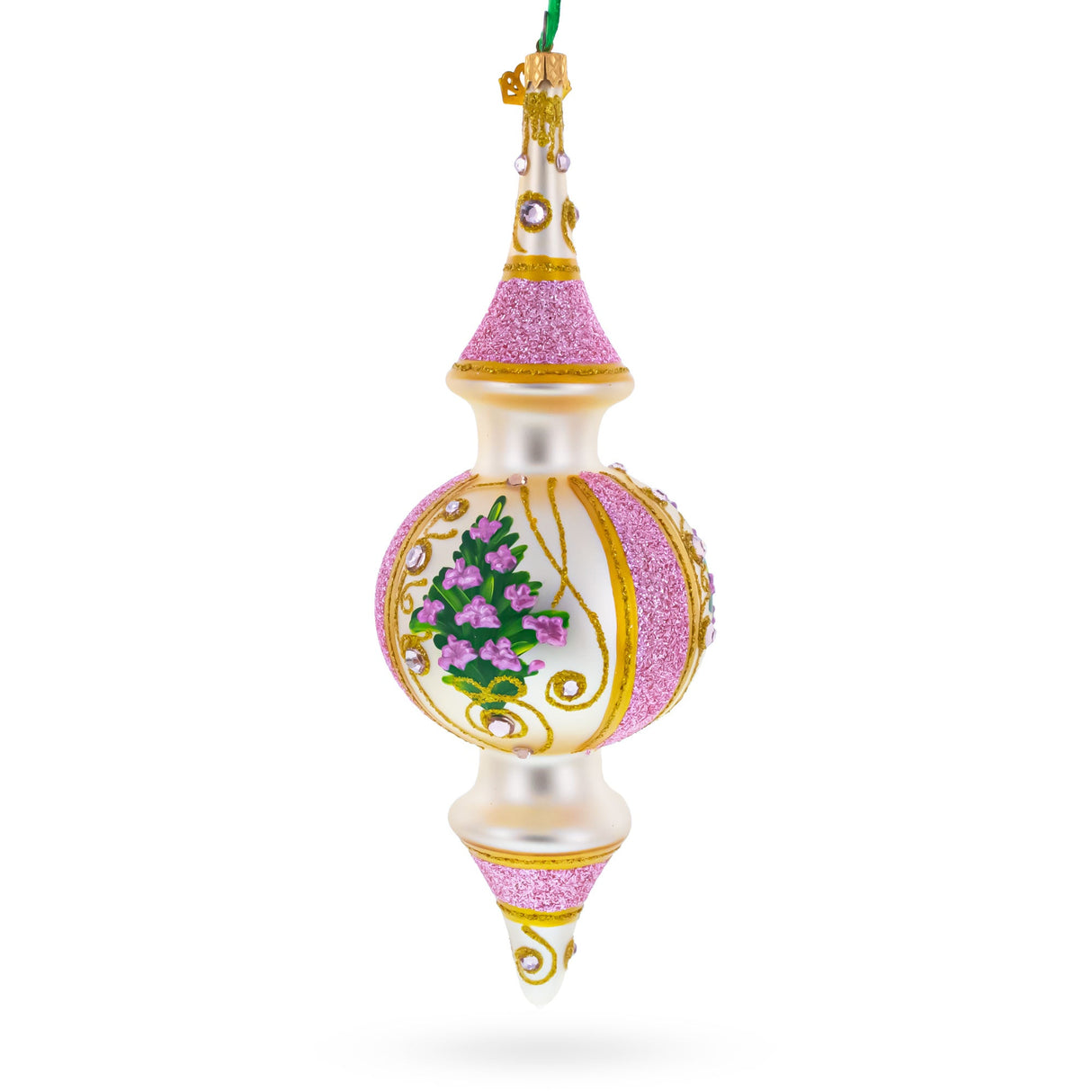 Pink Embossed Blossom Double-Ended Finial Drop Glass Christmas Ornament