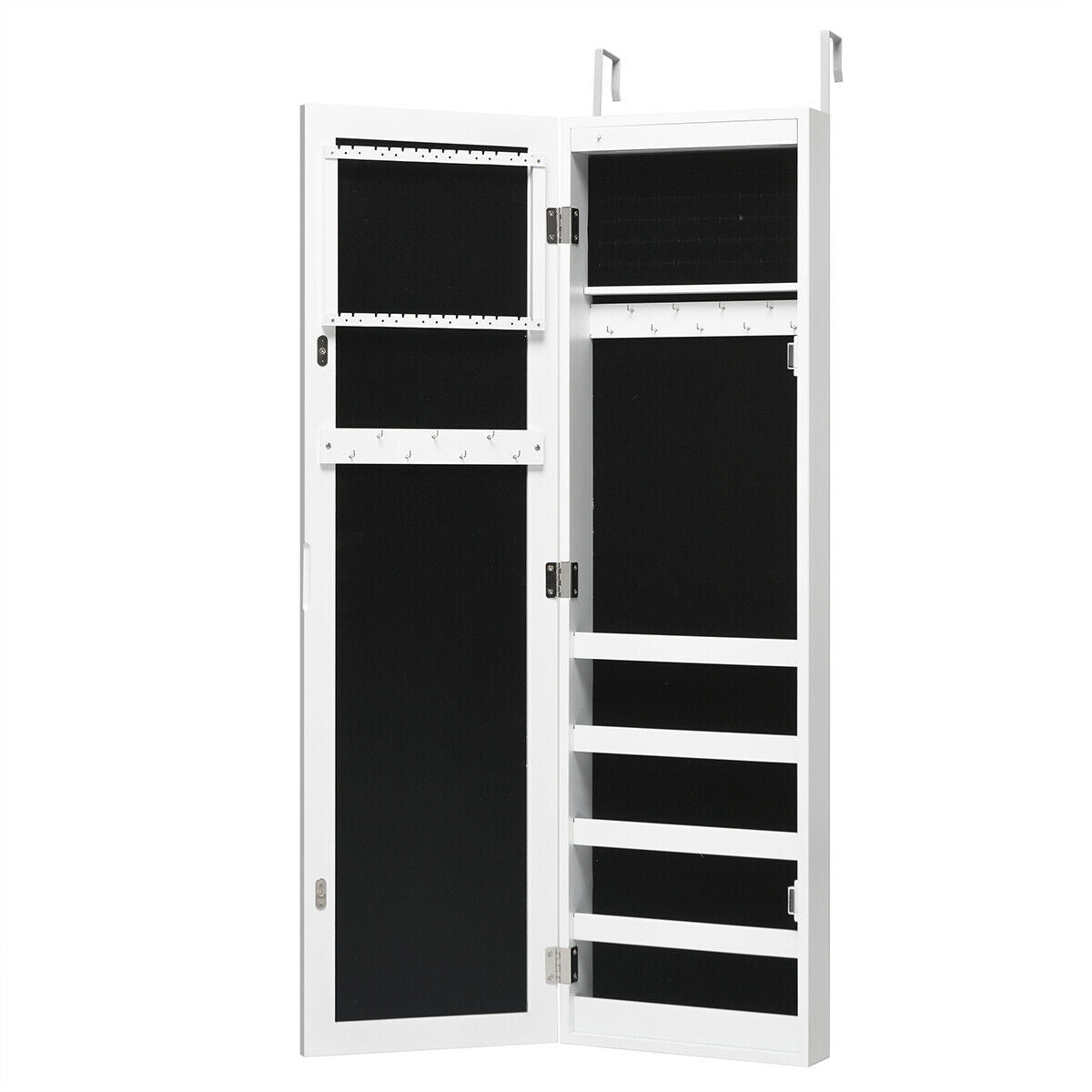 Gabinete de joyería espejado para pared y puerta con luz LED