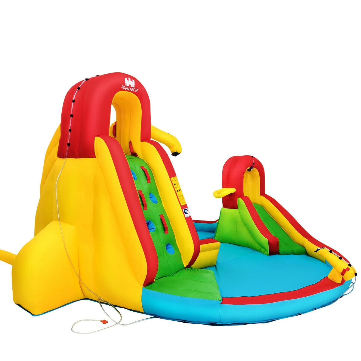 Castillo Hinchable Acuático para Niños con Tobogán, Muro de Escalada y Piscina, sin Soplador