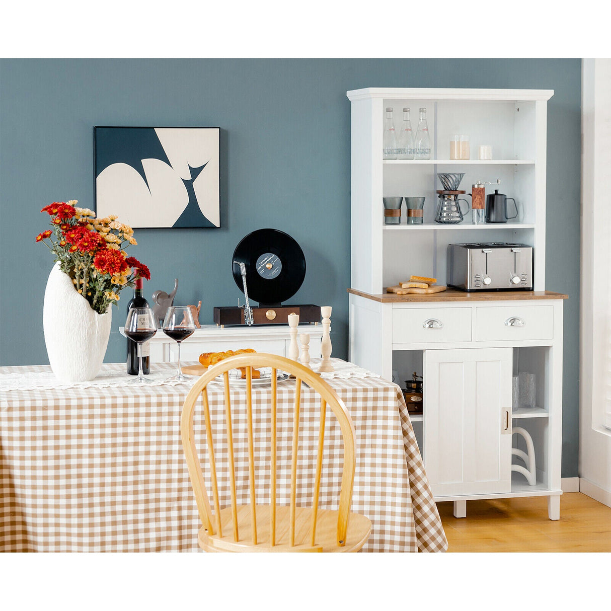Alacena de cocina independiente con despensa, puerta corredera y cajón - Blanca