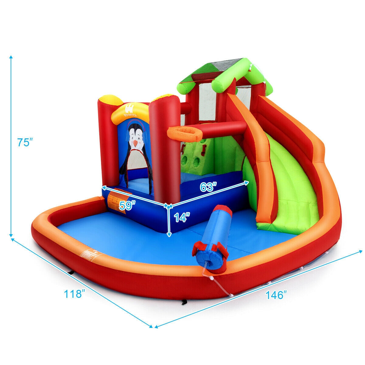 Castillo hinchable con tobogán y parque acuático sin soplador
