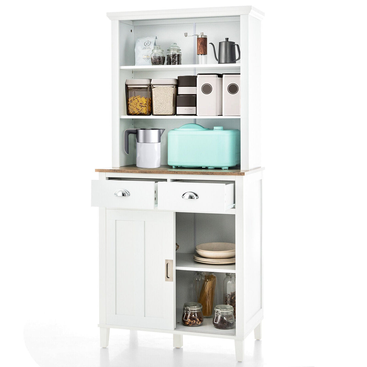 Alacena de cocina independiente con despensa, puerta corredera y cajón - Blanca