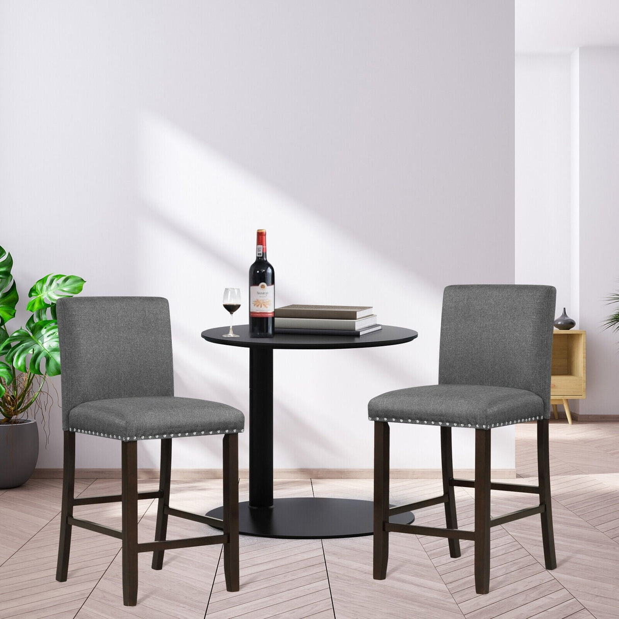 Juego de 2 taburetes de bar de lino con respaldo para isla de cocina