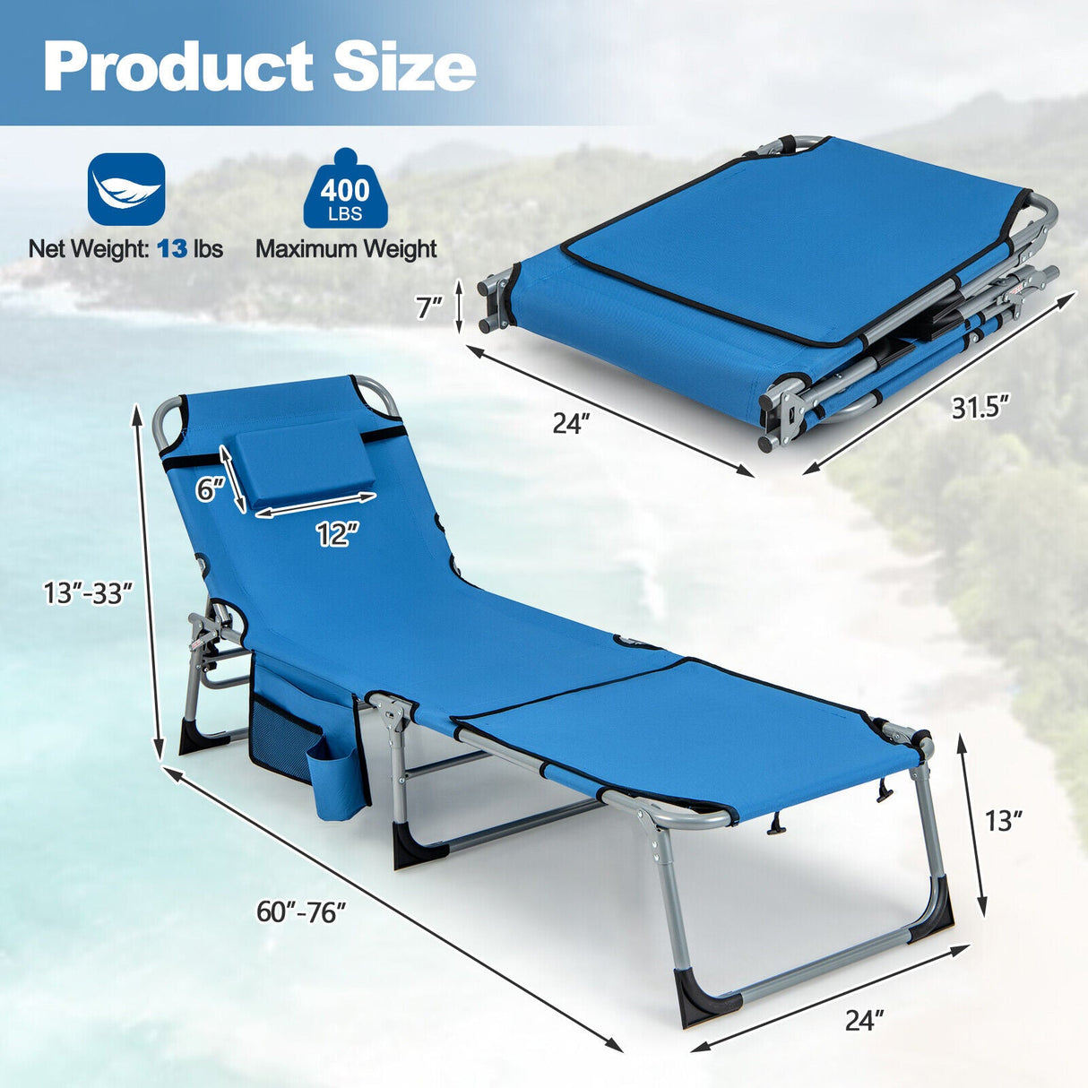 Tumbona plegable de exterior de 5 posiciones