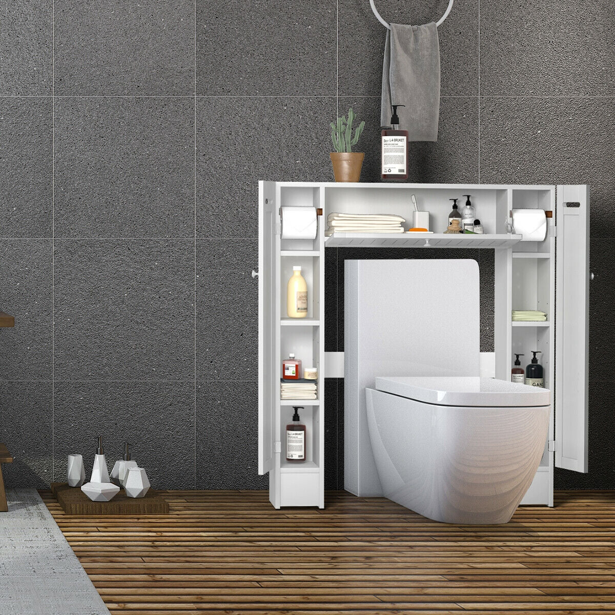 Mueble de almacenamiento de madera para colocar sobre el inodoro