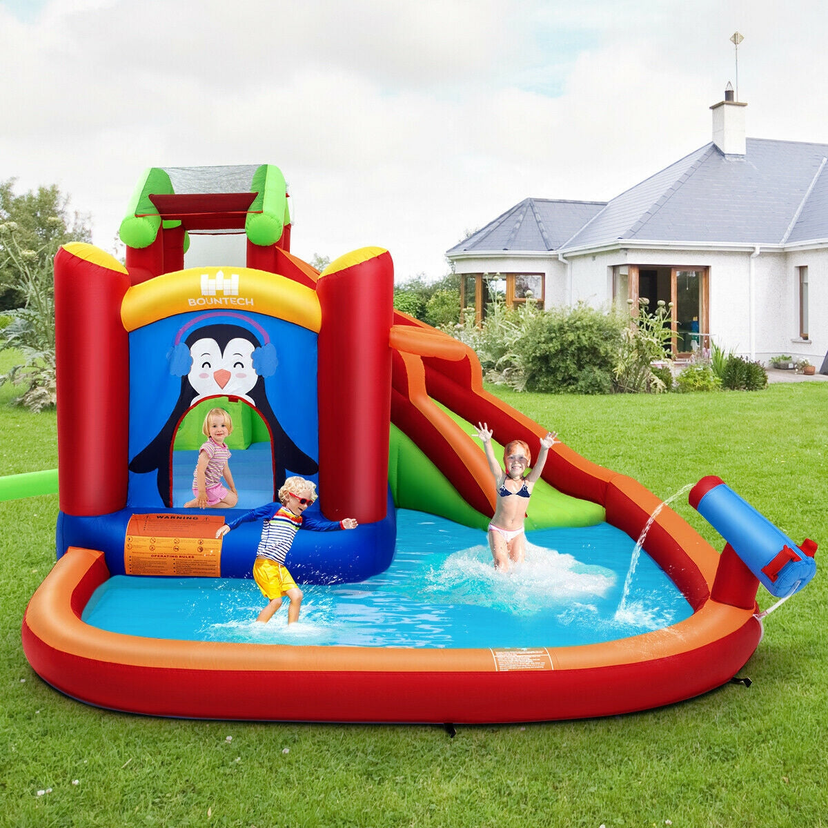 Castillo hinchable con tobogán y parque acuático sin soplador