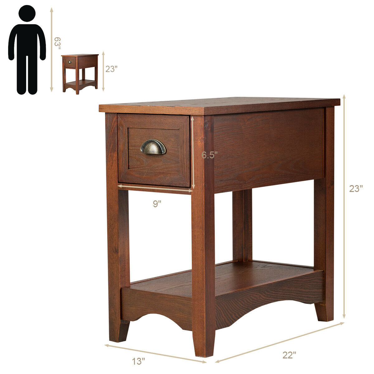 Mesa auxiliar lateral compacta contemporánea con cajón Mesita de noche