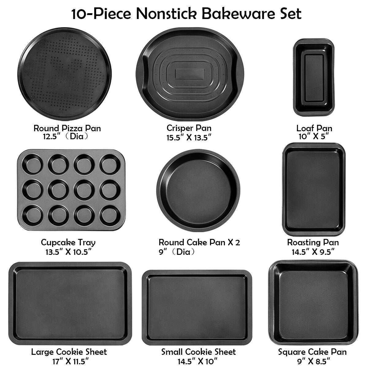 Juego de 10 piezas de utensilios antiadherentes para hornear y asar pasteles