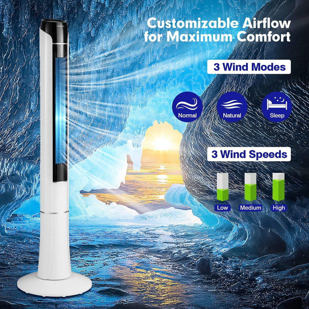 Ventilador de torre portátil de 48 pulgadas con control remoto - Blanco