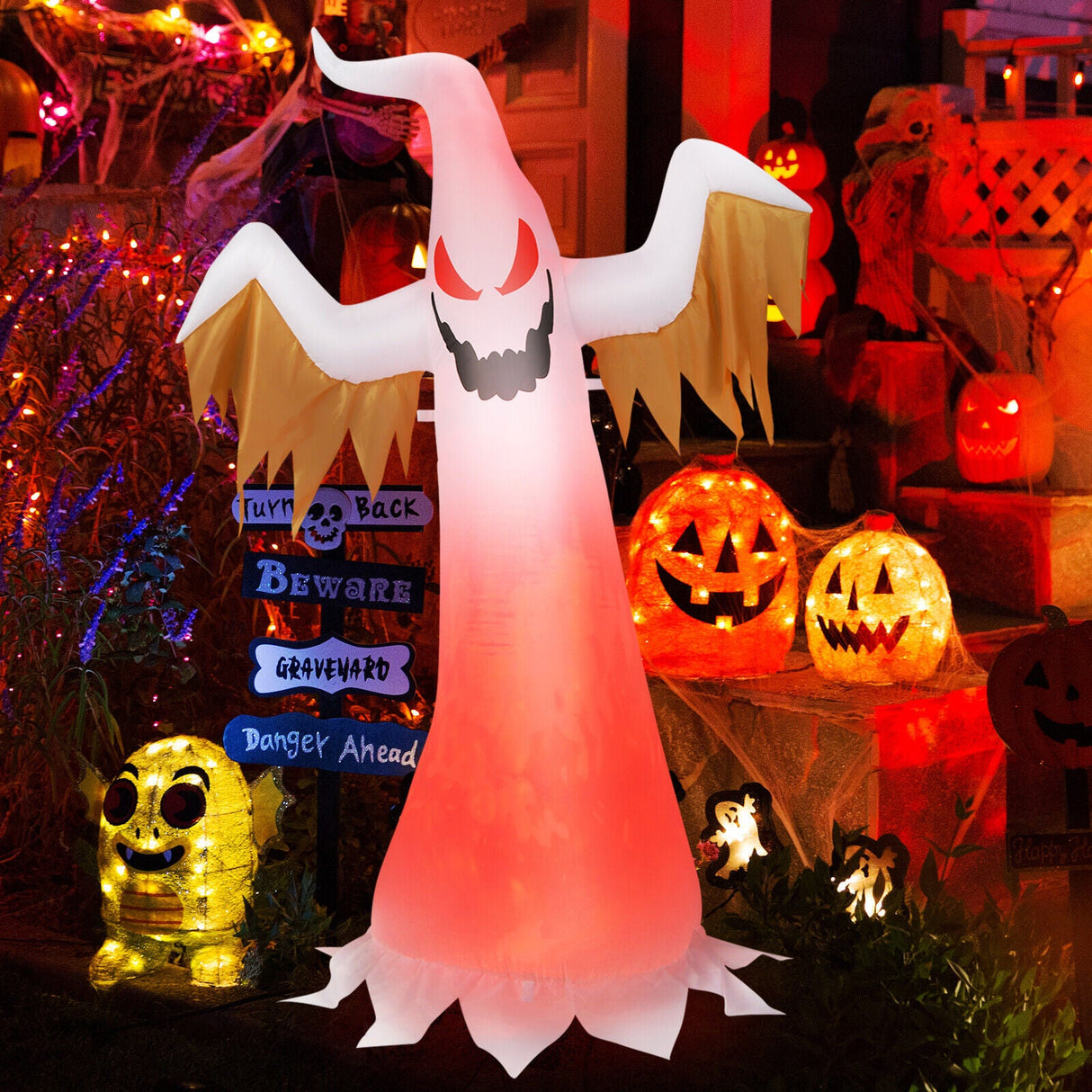 Fantasma inflable de Halloween de 6 pies, decoración de Halloween de inflado rápido con luces LED