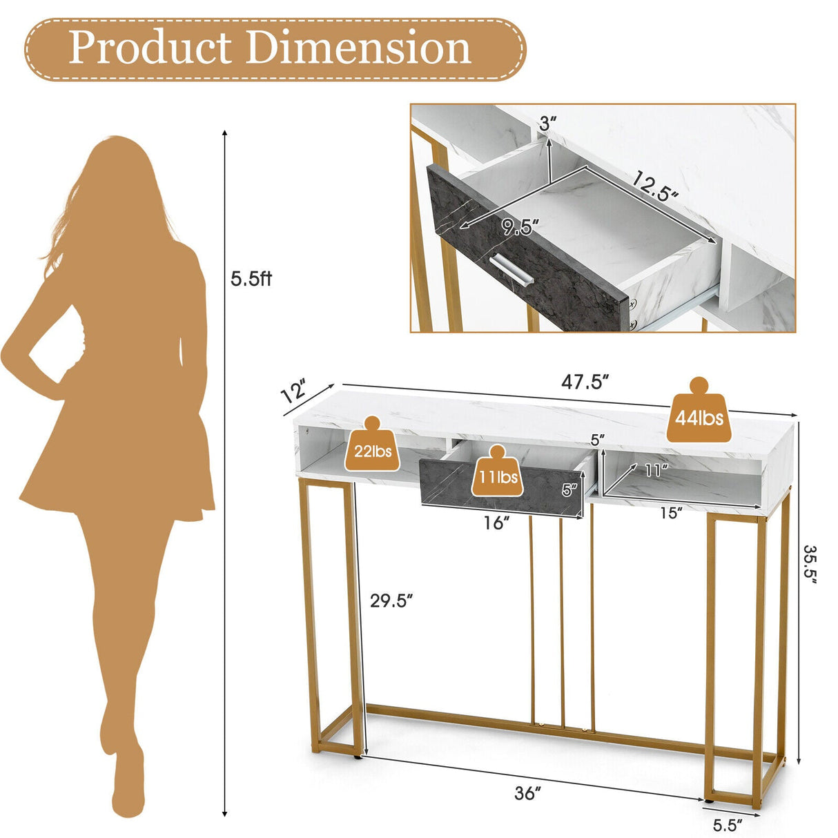 Mesa de sofá estrecha y larga para sala de estar - Blanca