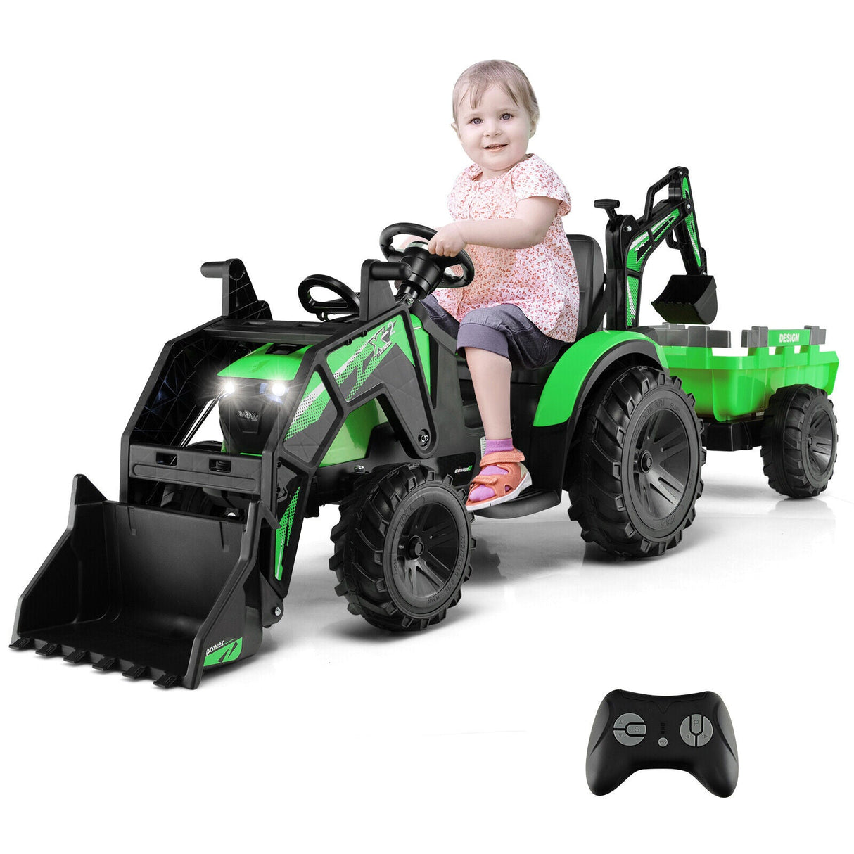 Excavadora montable para niños 3 en 1 de 12 V con pala y música