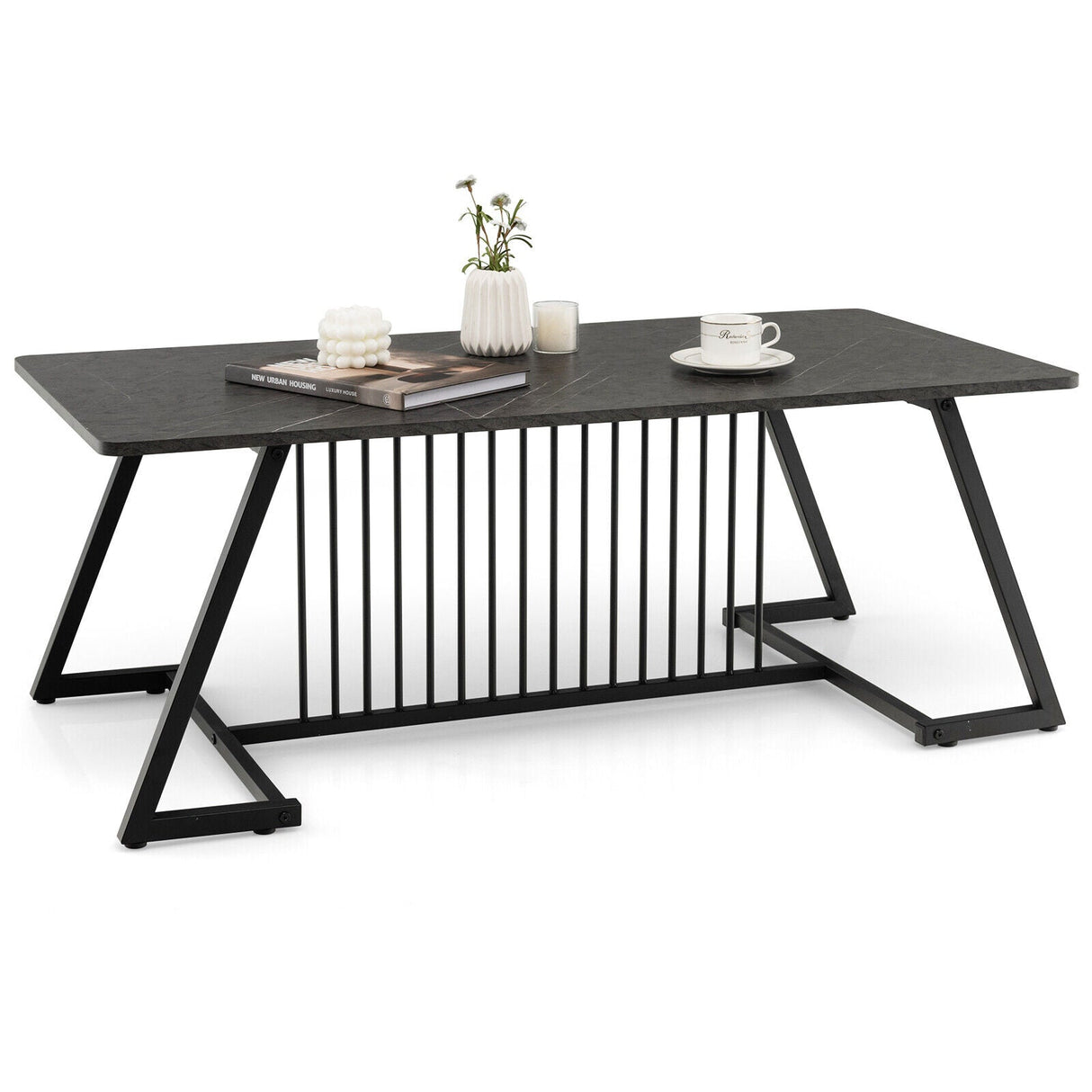 Mesa de Centro de Estilo Moderno de 48 Pulgadas con Amplia Superficie para Sala de Estar - Negro
