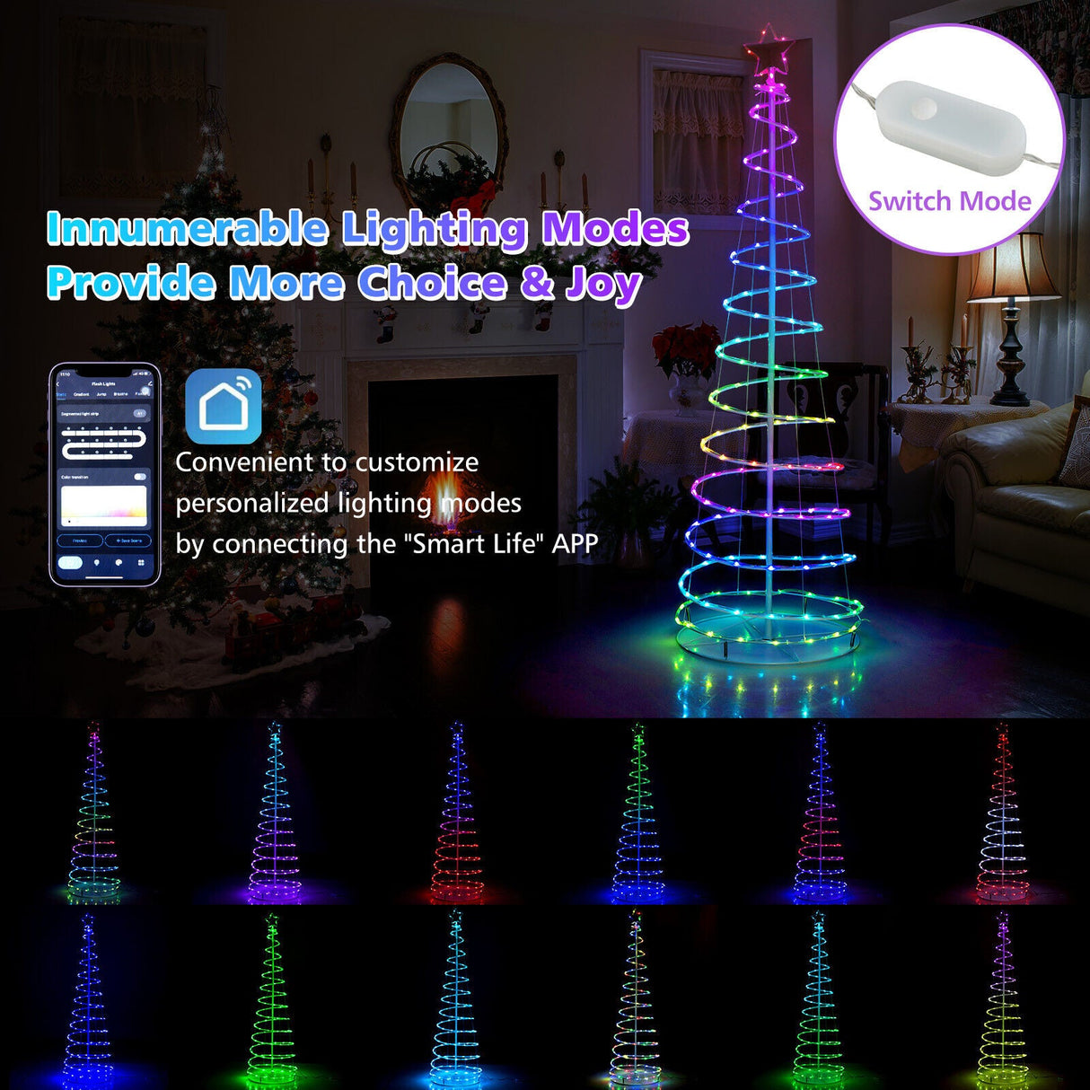 Árbol de Navidad espiral iluminado de 6 pies con estrella en la copa - Blanco
