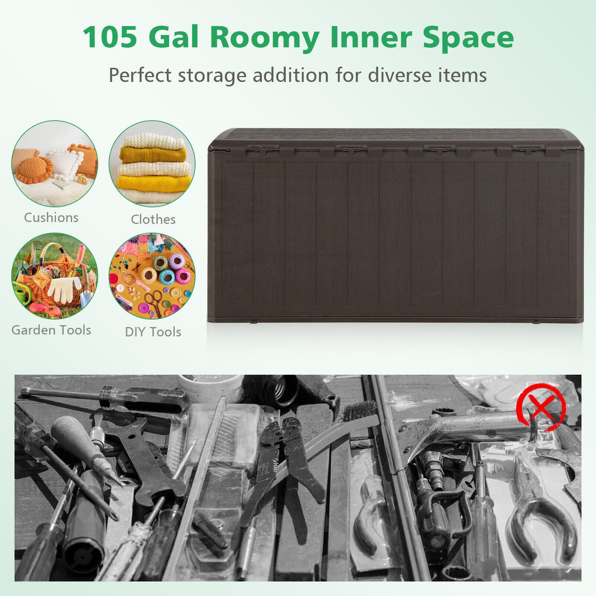 Caja de almacenamiento con cerradura para terraza, grande, resistente a la intemperie, de 397 litros