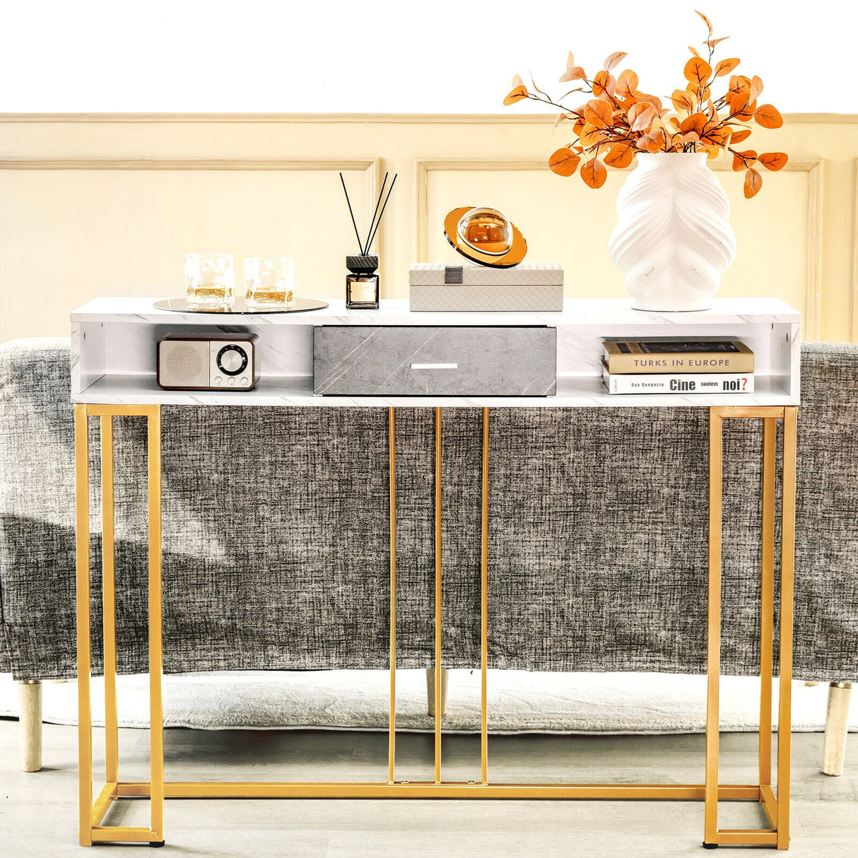 Mesa de sofá estrecha y larga para sala de estar - Blanca