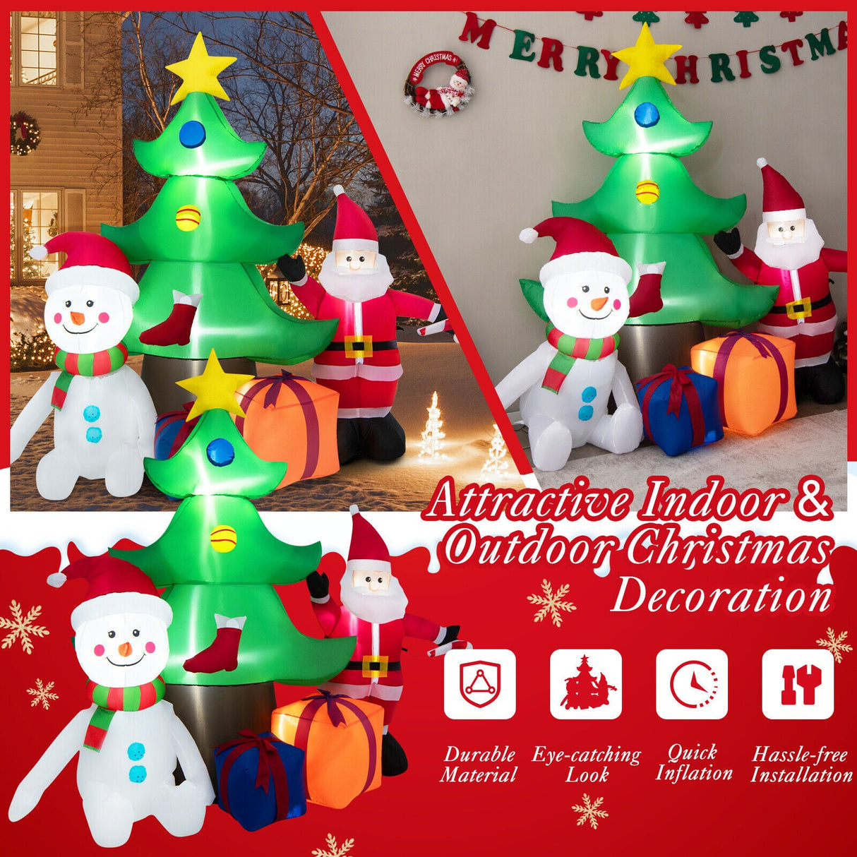 Árbol de Navidad inflable iluminado de 7.2 pies con Papá Noel