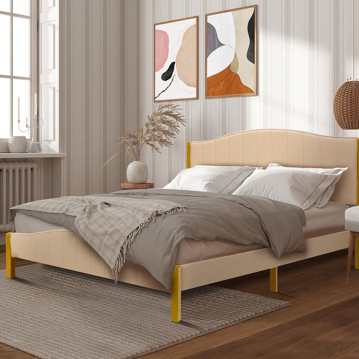 Full/Queen Size Upholstered Bed Frame with Quilted Headboard