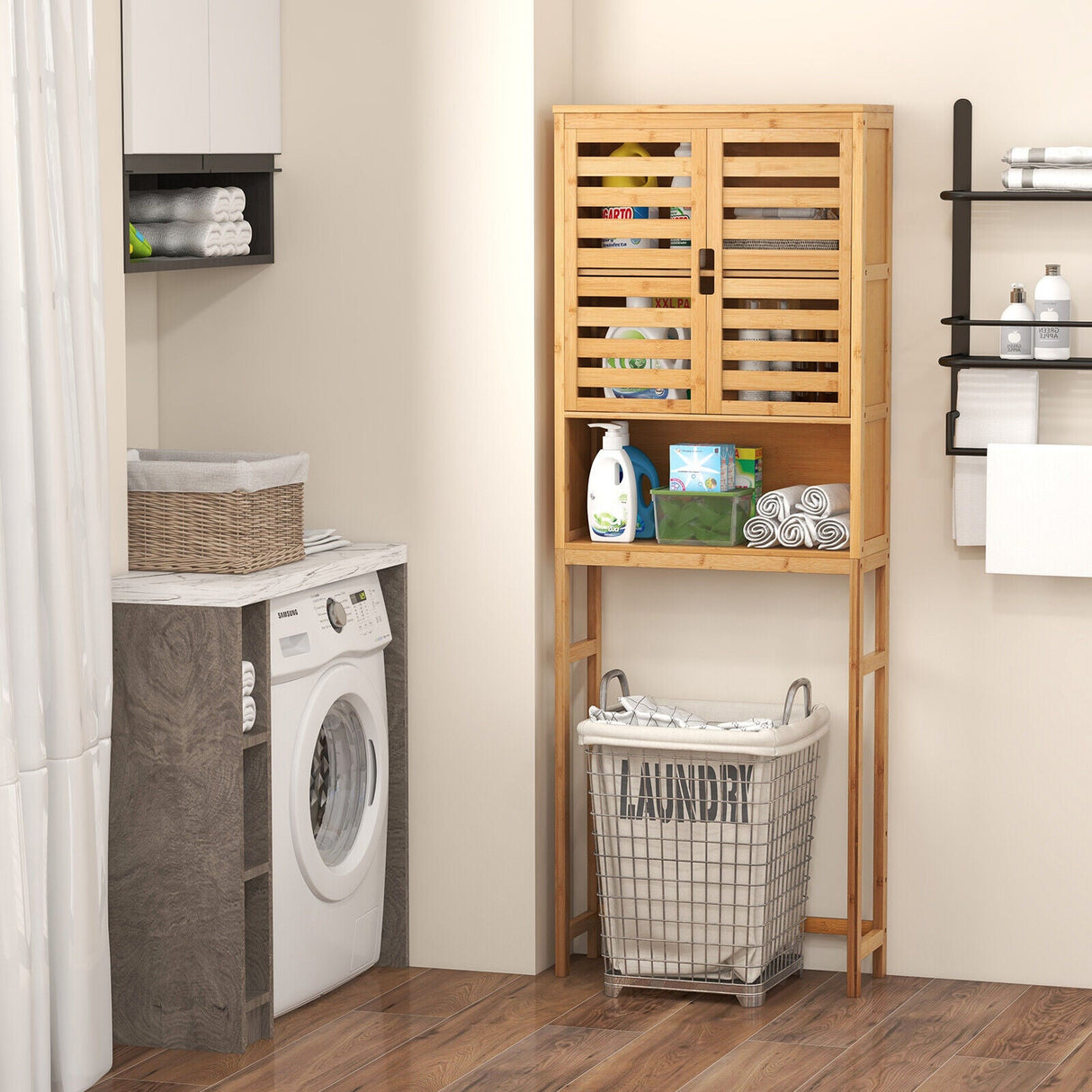 Armario de almacenamiento de bambú sobre el inodoro para baño con estante ajustable - Natural