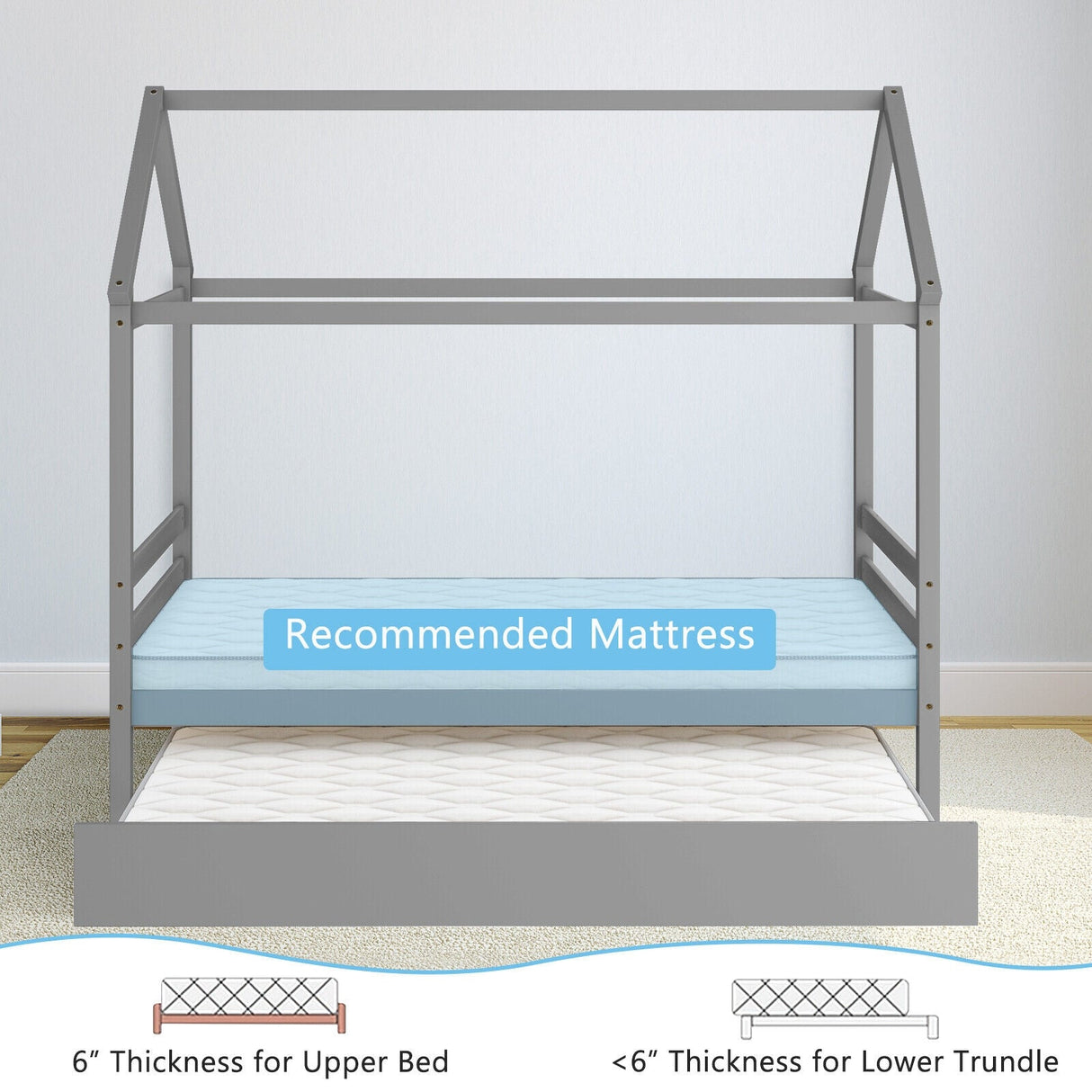 Marco de cama plataforma para niños con techo para dormitorio