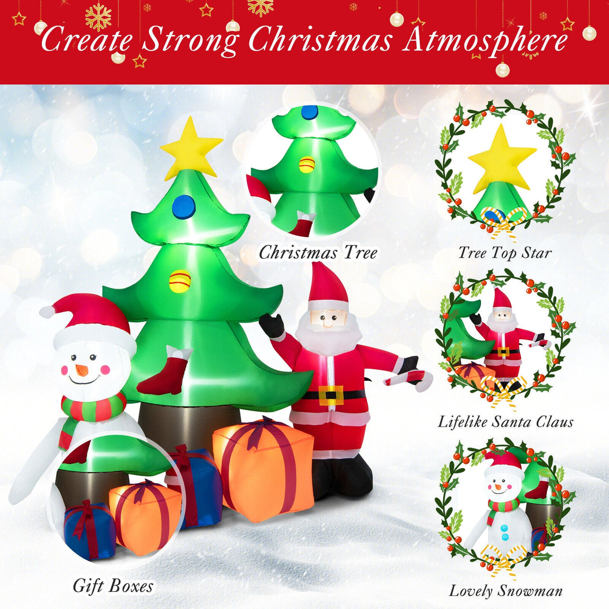 Árbol de Navidad inflable iluminado de 7.2 pies con Papá Noel