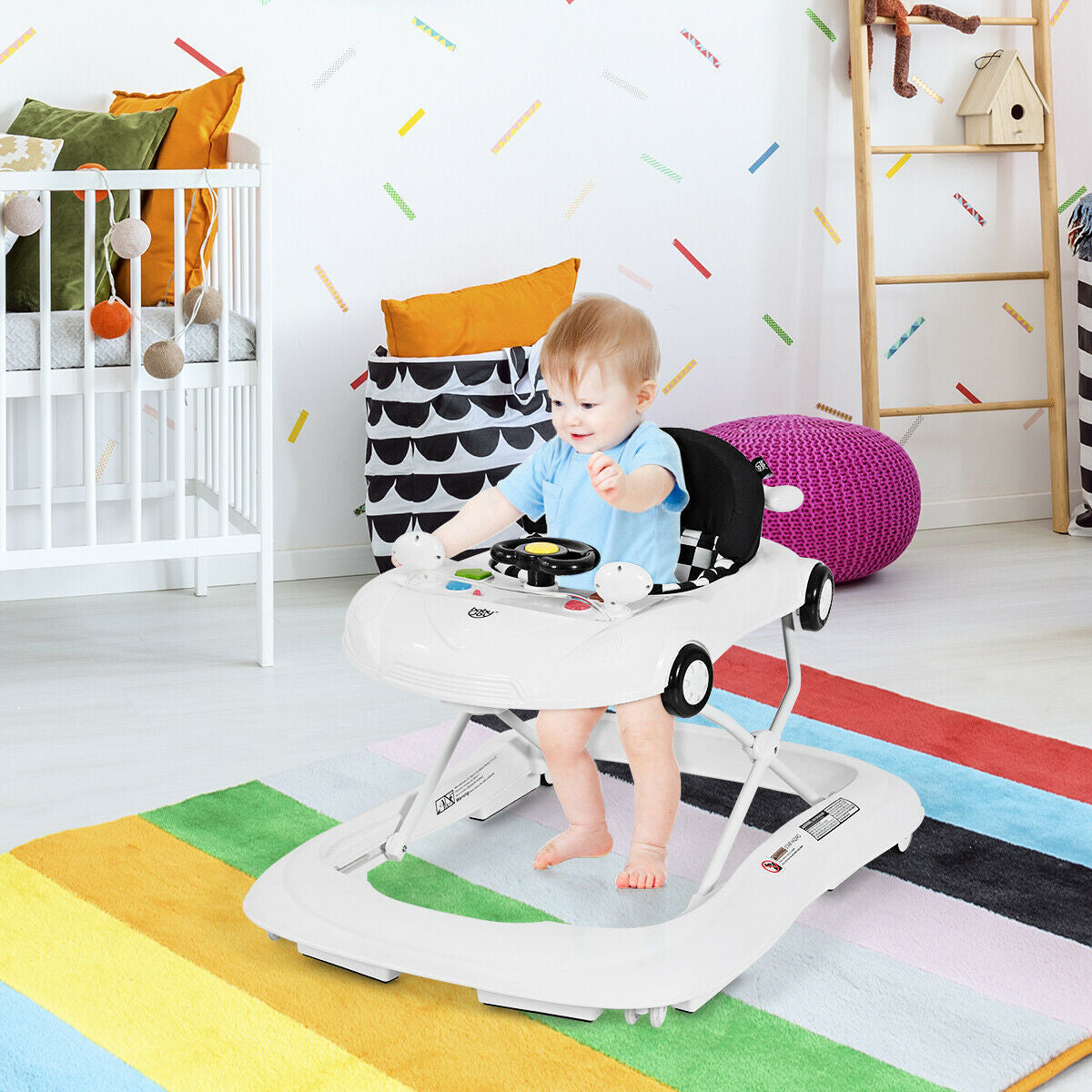 Andador plegable 2 en 1 para bebé con reproductor de música y luces