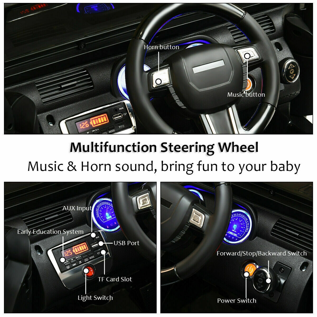 Camioneta de control remoto de 12V para niños con luces LED