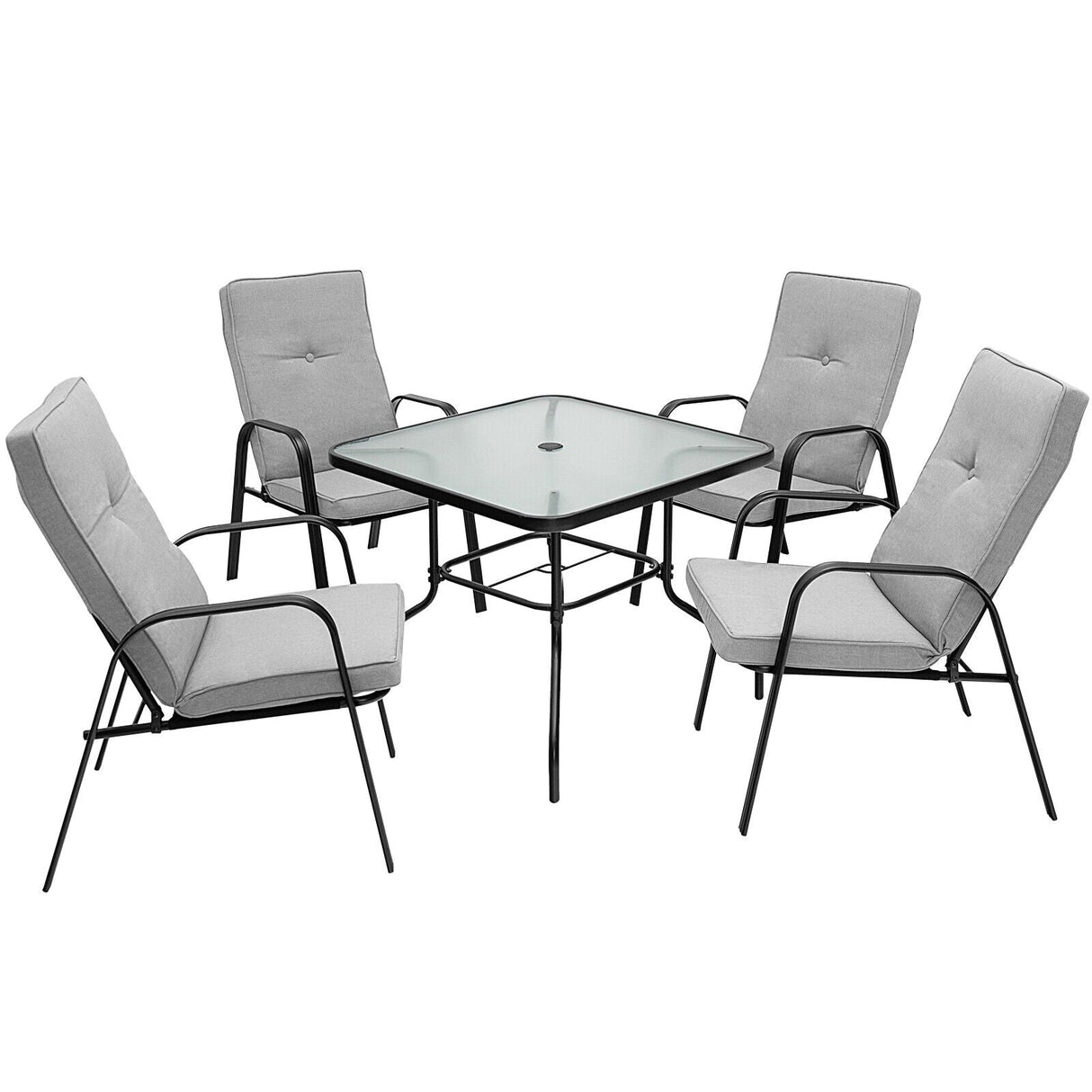 Juego de 4 sillas apilables para patio con cojines de respaldo alto
