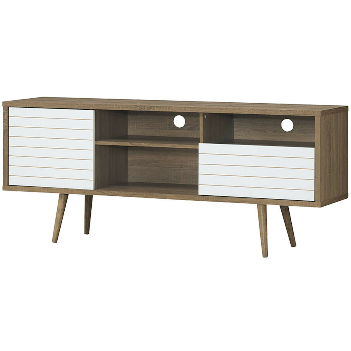 Mueble de TV moderno de mediados de siglo para televisores de hasta 65 pulgadas con estantes de almacenamiento
