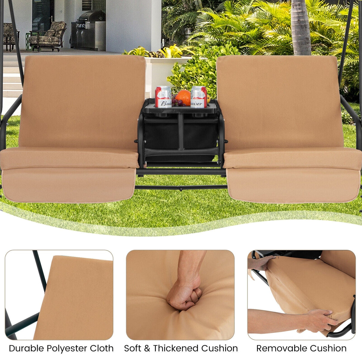 Sillón Colgante para Porche con Toldo Ajustable