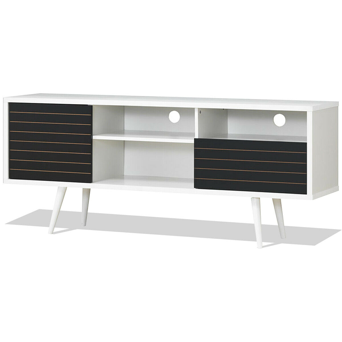 Mueble de TV moderno de mediados de siglo para televisores de hasta 65 pulgadas con estantes de almacenamiento
