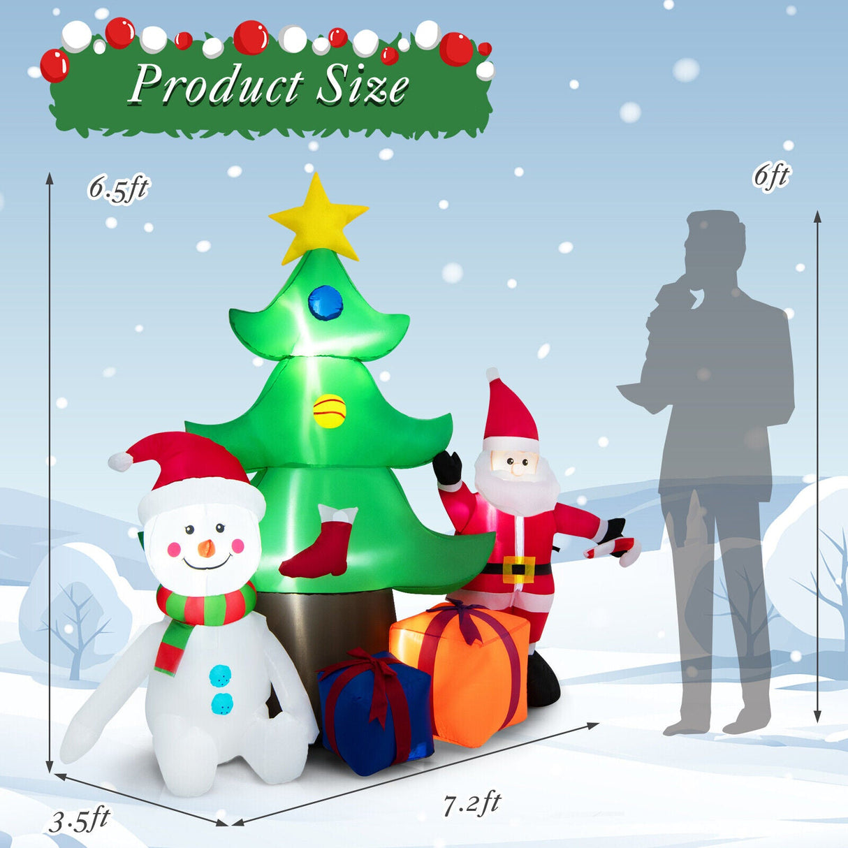 Árbol de Navidad inflable iluminado de 7.2 pies con Papá Noel