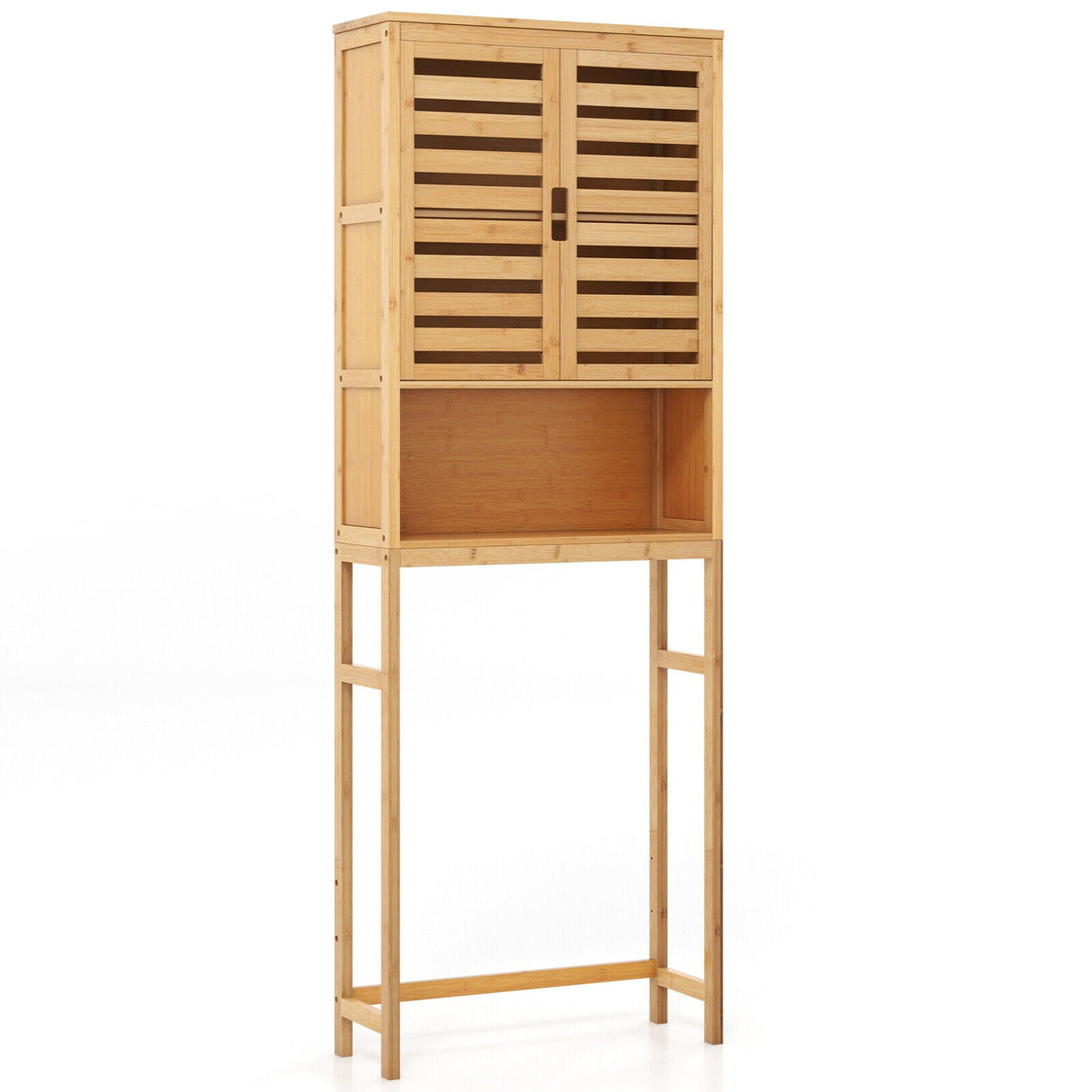 Armario de almacenamiento de bambú sobre el inodoro para baño con estante ajustable - Natural