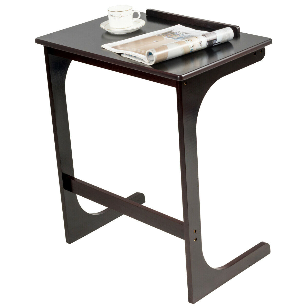 Mesa auxiliar de sofá con forma de C ajustable con superficie reclinable - Marrón